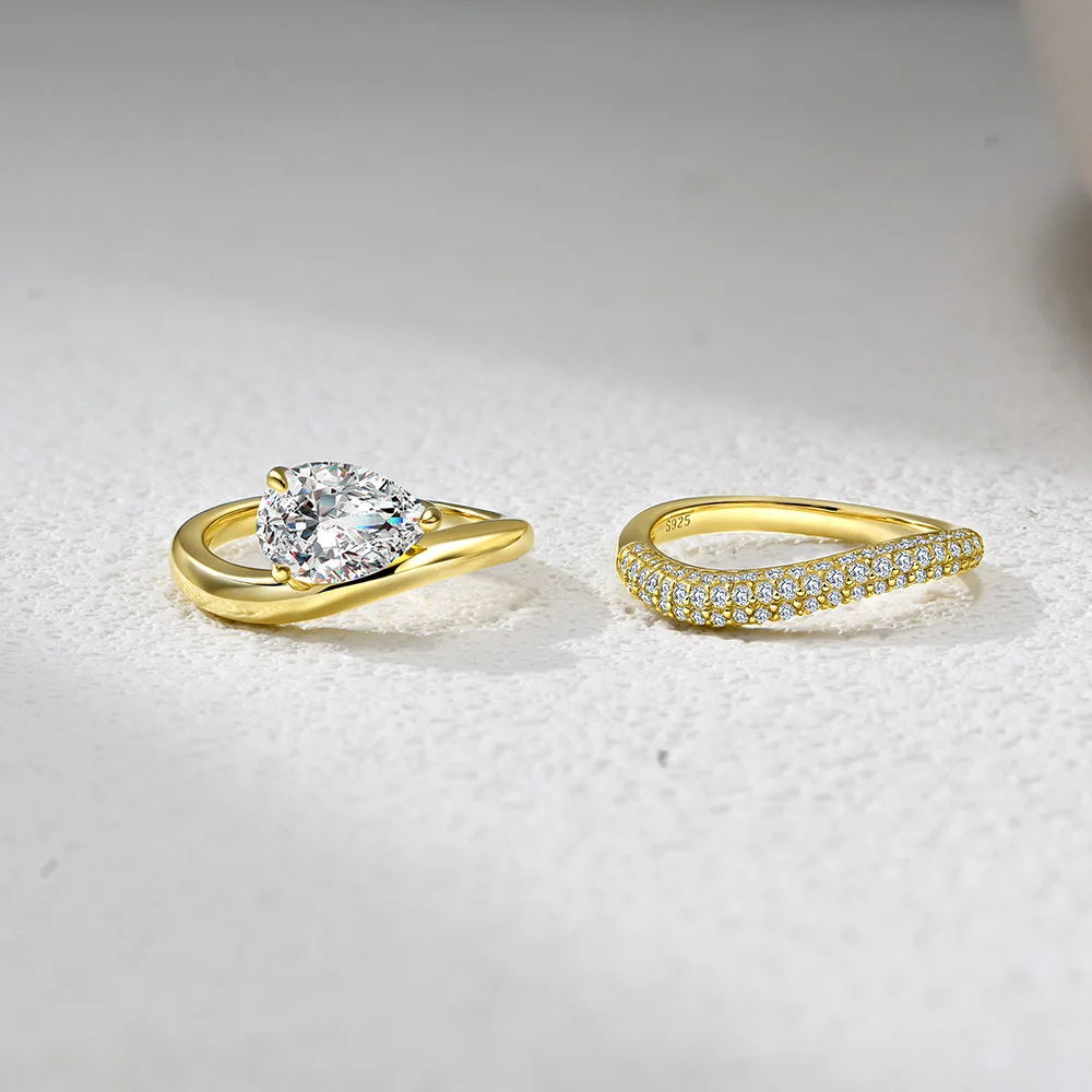 Withered S925 Sterling Silver Water Droplet Zircon Ring Set Jewelry Set Ring