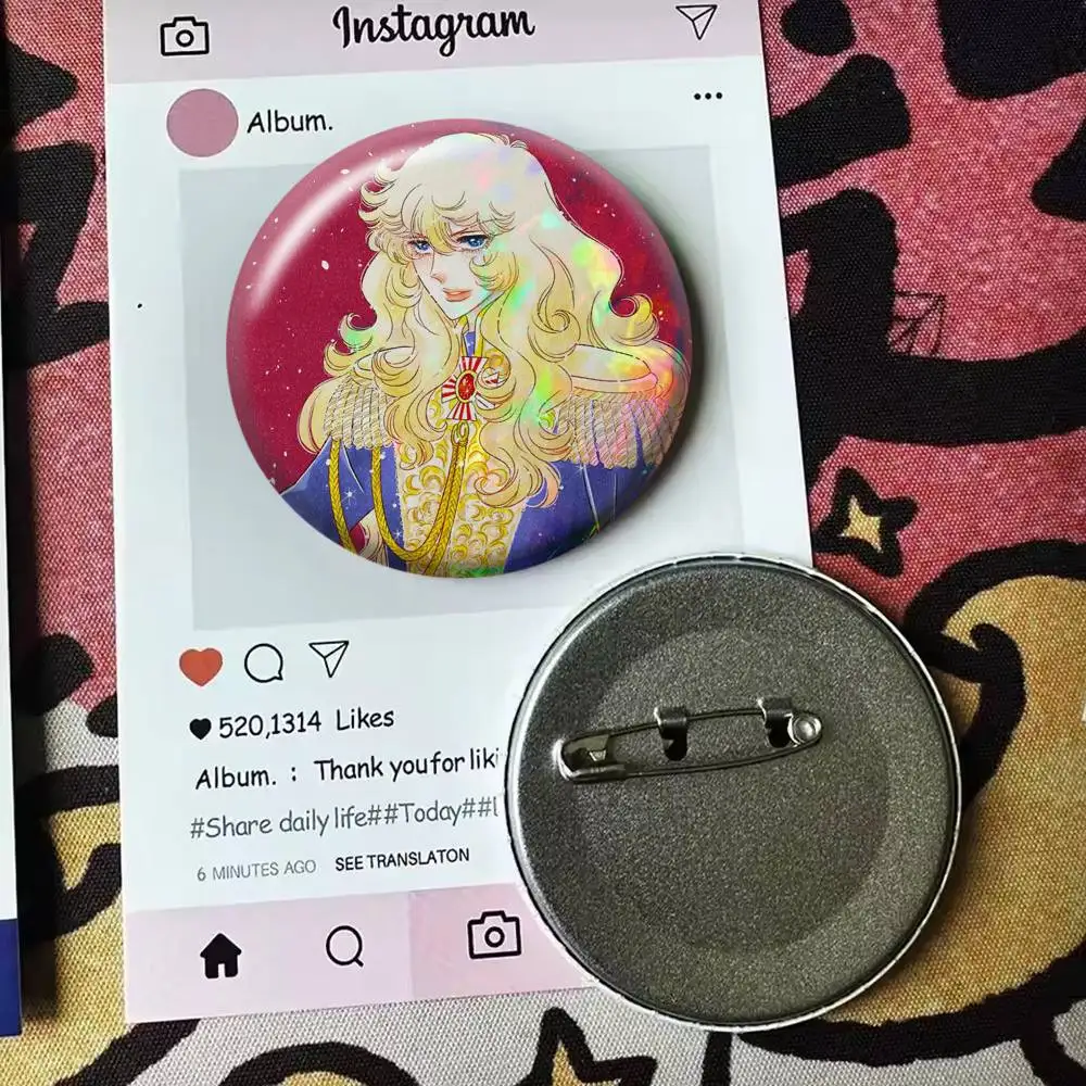 Lady Oscar Rose of Versailles   Laser Badge Creative Pins Brooch for Bag Clothes Hat Decor Gifts Fans Collect
