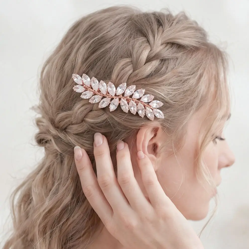 Light Luxury Leaf Spring Hair Clip For Miallo Shiny Zircon Inlaid Hairpin Versatile Elegant Headwear For Women Daily