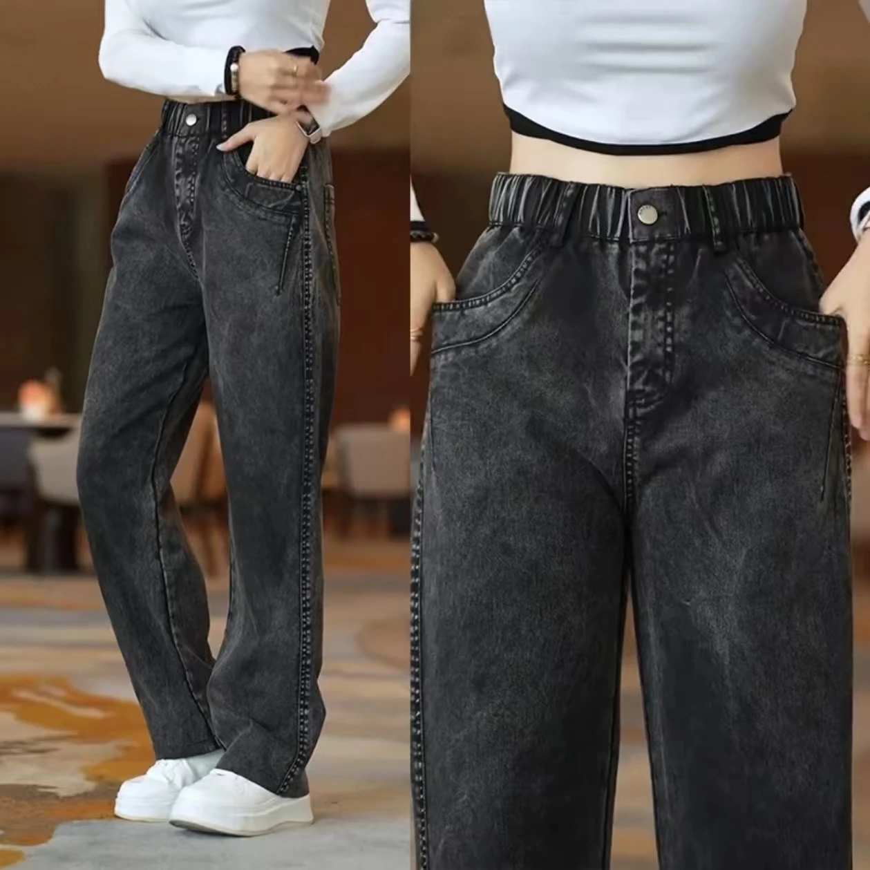 

High-End Men's Denim Jeans Loose Straight Casual Long Pants Slimming Wide Leg Pants Faionable Urban Sle Cotton