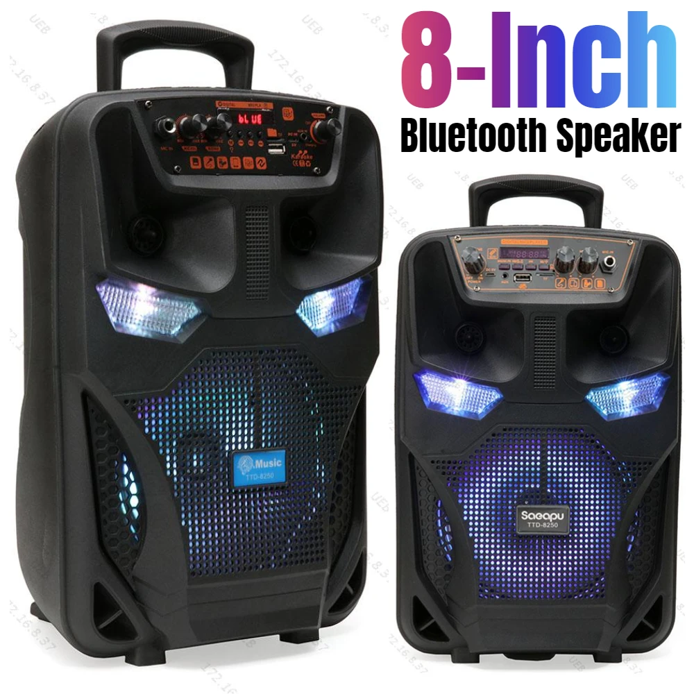 8inch Bluetooth-Compatible Speaker Wireless Portable Speaker Support FM Radio AUX Stereo Subwoofer Sound Box Loudspeaker System