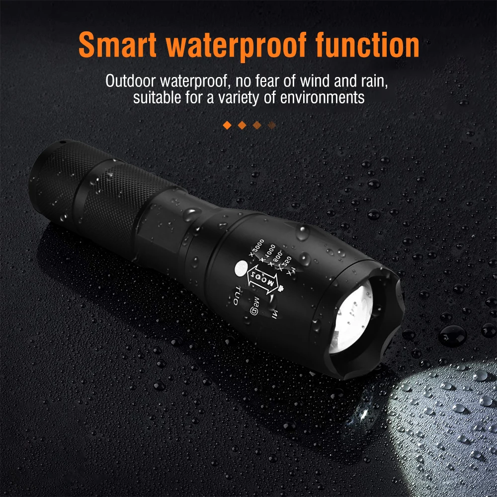 BORUIT LED Telescopic Zoom Flashlight 18650 USB Rechargeable Torch Waterproof Outdoor Fishing Work Hand Lamp Camping Lantern