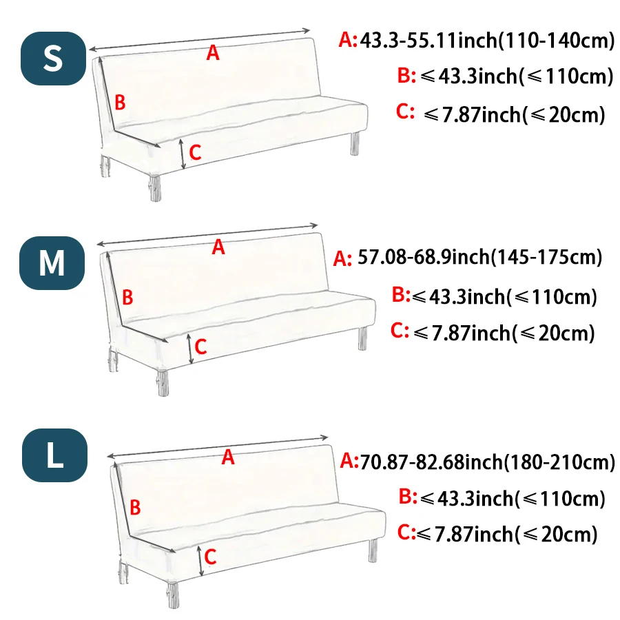 Armless Futon Sofa Bed Cover Elastic Stretch Pet‑Friendly Machine Washable Slipcover for Folding Sofa Home Decor