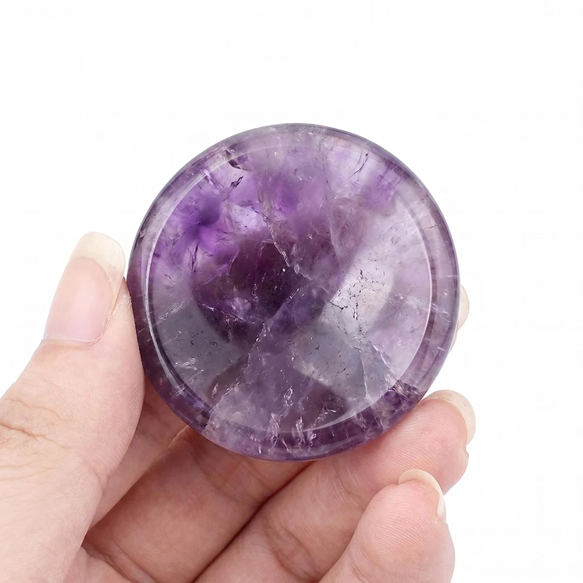 Hand-Craved Amethyst 40MM Crystal Worry Stone Polished Gemstone Disc Healing Meditation Ornament