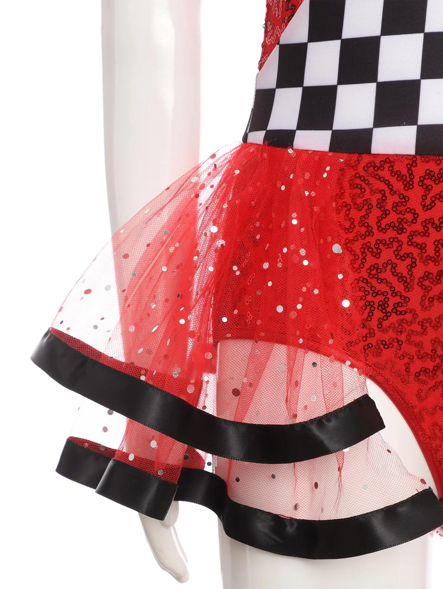 في سن المراهقة الفتيات هالوين المتسابق سباق السيارات سائق تأثيري حلي كتف واحد الشطرنج الترتر توتو يوتار فستان للكرنفال