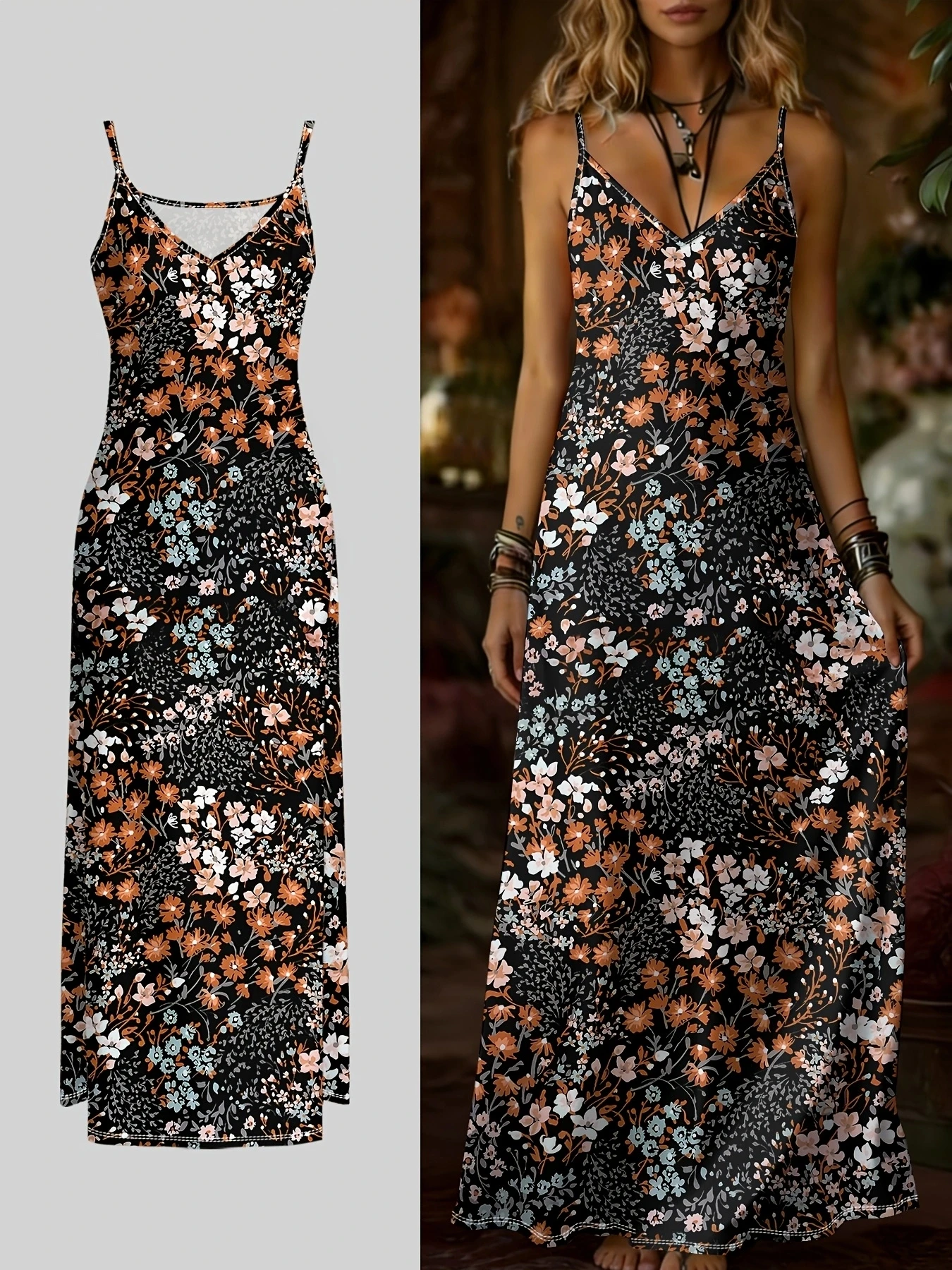Printed Design Casual style floral patterned camisole dress