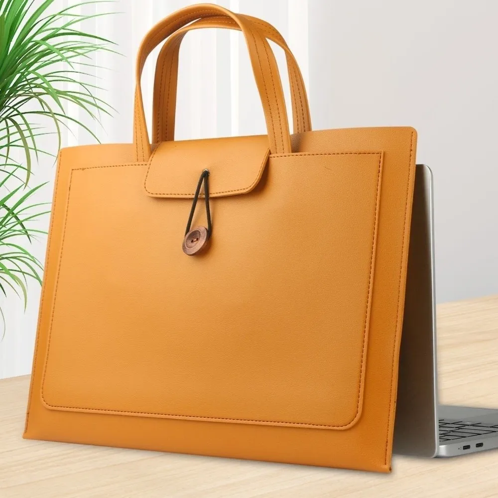 

Handbag Large Capacity Laptop Bag Solid Color Rectangle Handheld Bag PU With Storage Pocket Briefcase Business Use