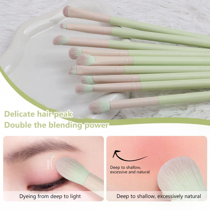 10/12 Pcs Crescent-shaped Makeup Brushes Complete Set Of Foundation Loose Powder Blush Concealer Eye Shadow Professional Set