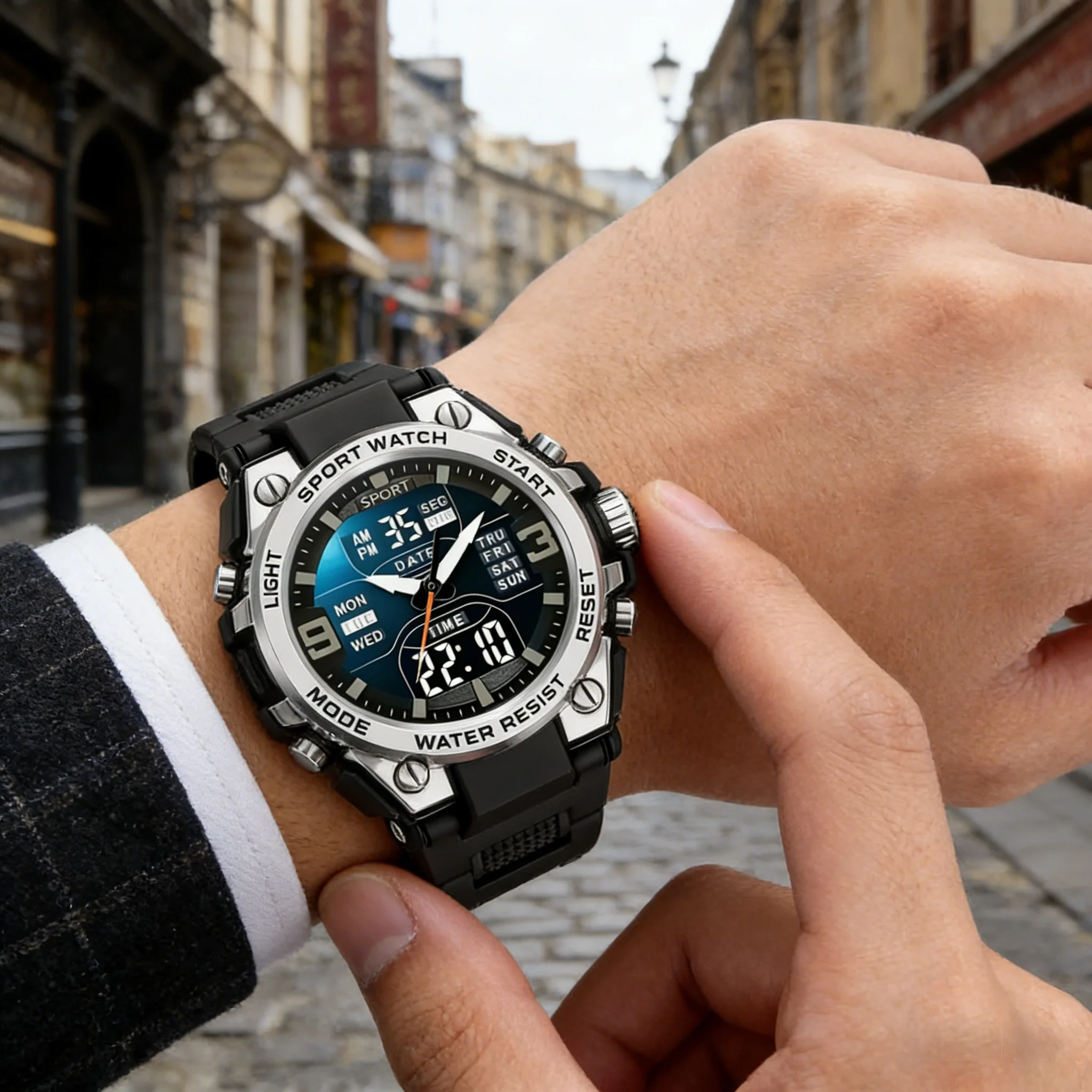 Men, Women, and Teenagers, Equipped with a Calendar, Alarm Clock, Outdoor Sports Digital and Analog Dual Display Watch