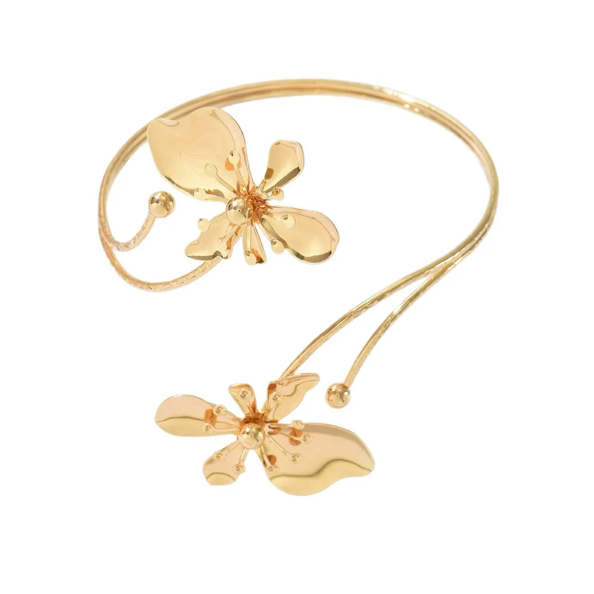 Upper Arm Cuff Bracelet Metal Flower Armband Summer Arm Bangle Armlet for Women Holiday Hawaiian Jewelry - view 4