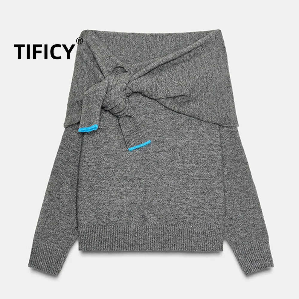 

Sweater Autumn New Women's Clothing Simple and Versatile Comfortable Long Sleeved Slimming Off Off Shoulder Knitted Sweater