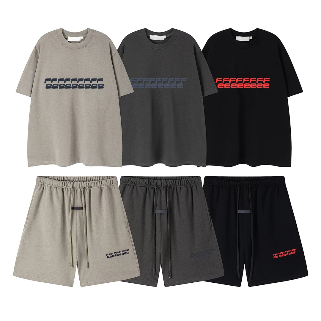 

PRC Trendy Brand 26ss New Collection T-shirt Shorts Set Luxury Double Line Front Letter Print T shirt Jogging 2-piece Set