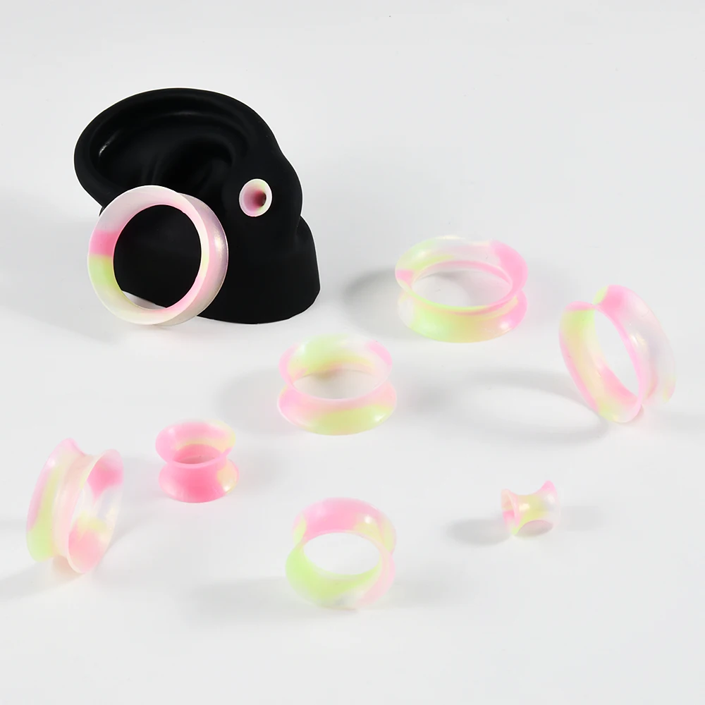 14PCS/lot Silicone Flexible Ear Tunnels Gauges Plugs Colorful Stretchers Expander Double Flared Flesh Tunnels Ear Piercing