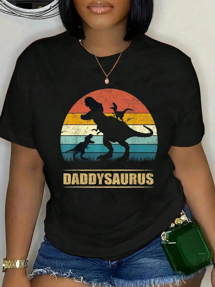 100_ Cotton Daddy Dinosaur Daddysaurus 2 Two Funny Father s Day Dad T-Shirt Men s Women s Soft Breathable Tee Classic Fashion Summer Tops Printin