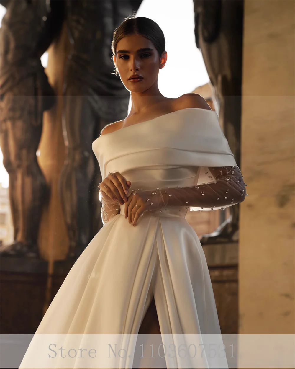 Strapless Satin Detachable Cape Pleated Wedding Dress for Women Court A-line Side Split Weeding Bridal Gown vestidos de novia