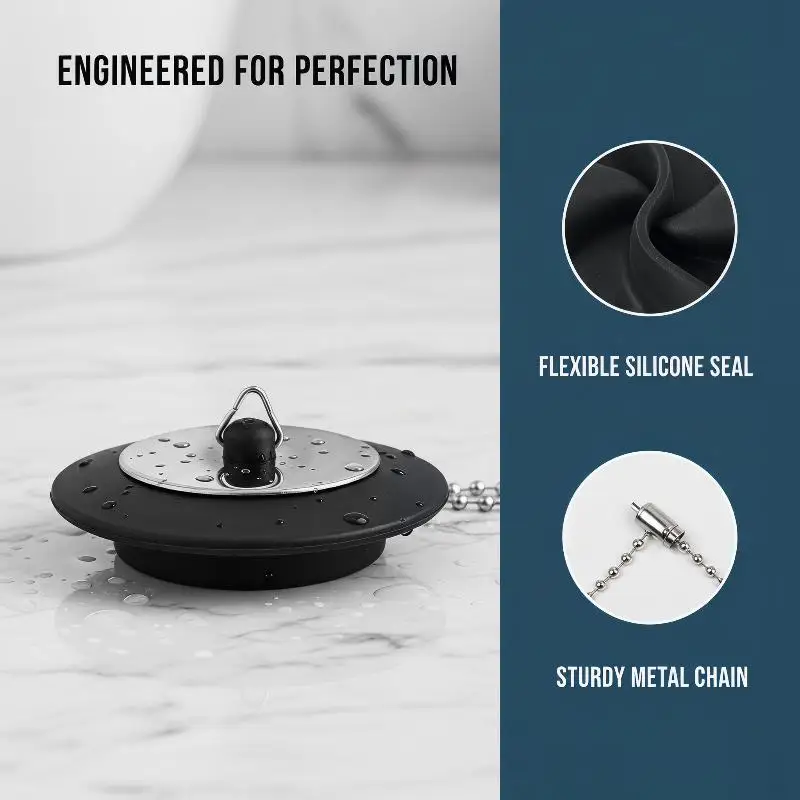 

1 PCS Stainless Steel Rubber Sink Stopper With Hanging Chain Leak Proof Seal For Kitchen Bathroom Drain