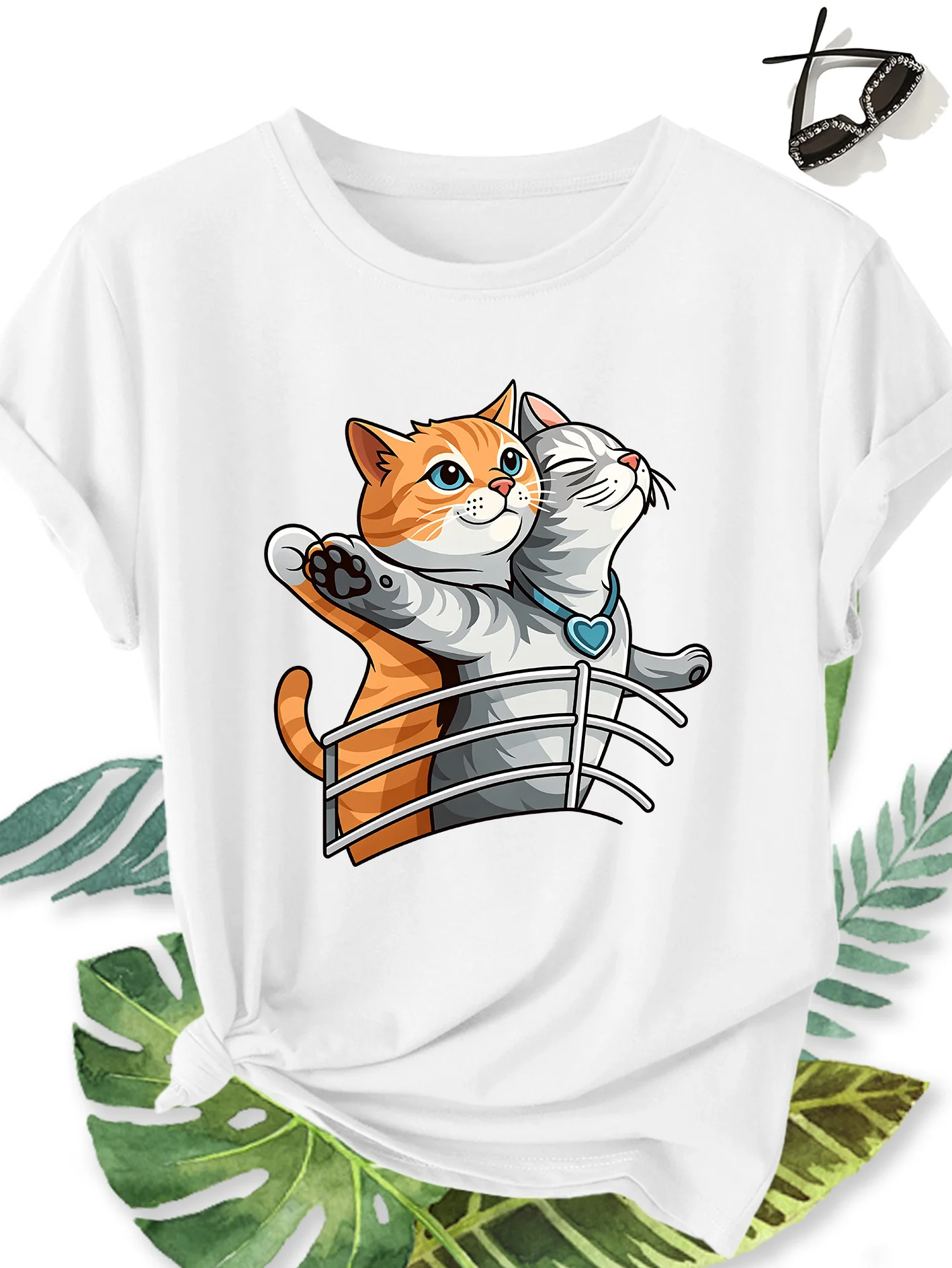 Cute Cat Titanic Print T-Shirt Summer Women's Tracksuit Short Sleeve Pullover Breathable Sportswear Harajuku Fashion Streetwear