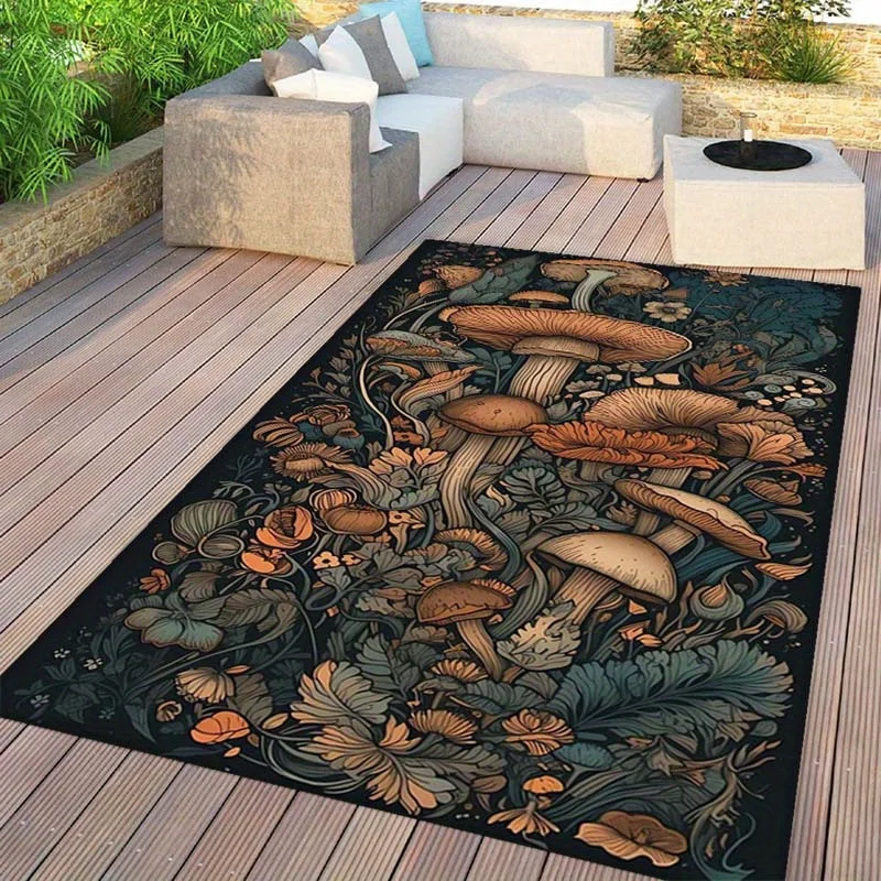 1pc Mushroom Pattern Rug For Patio, Outdoor Rug Camping Mat For Backyard Deck Balcony Porch Farmhouse Home Decor, Aesthetic Room