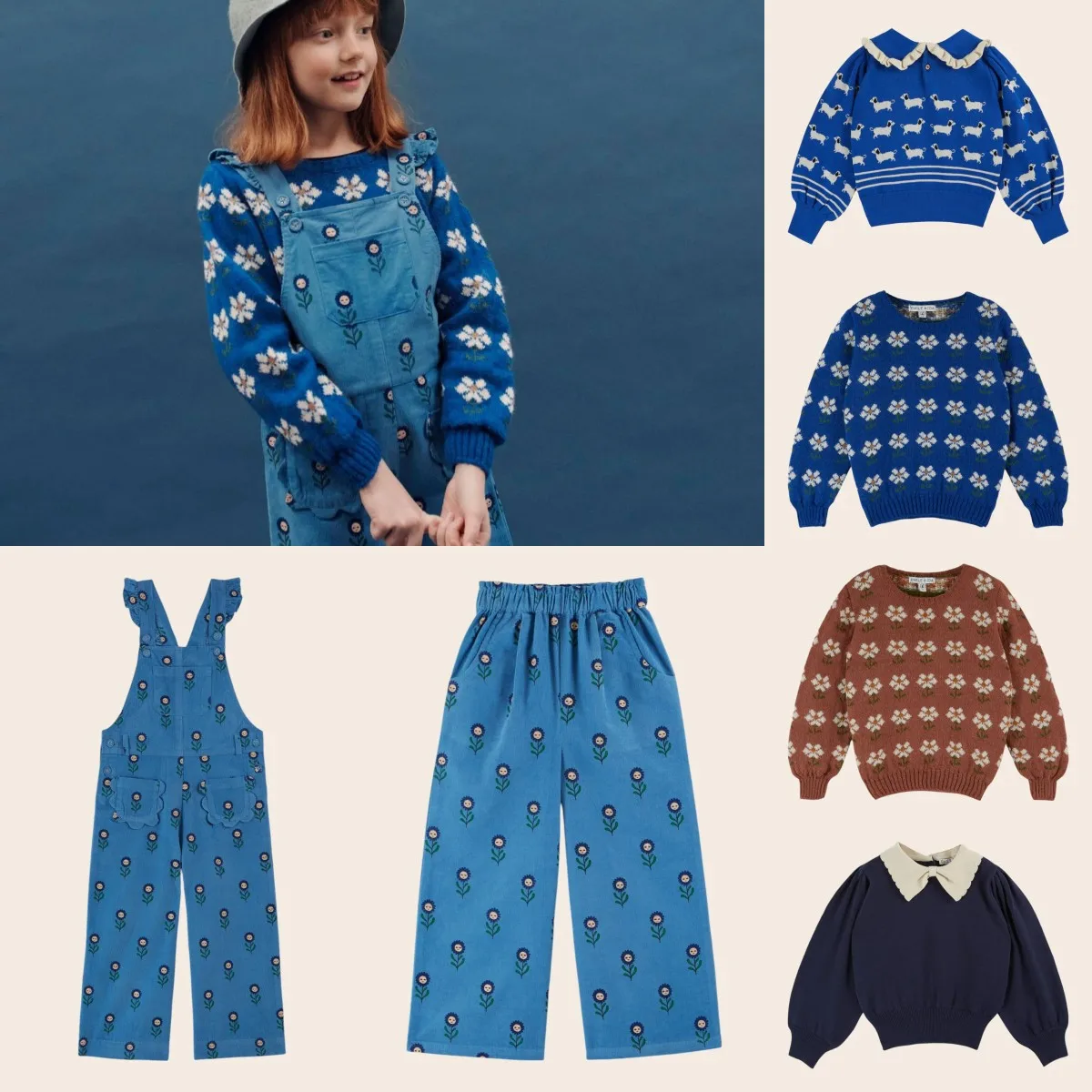 

Girl Jumpsuits 2025 Autumn Embroidered Kids Floral Sweaters Children Pant Overalls Toddler Knitted Pullover Clothing