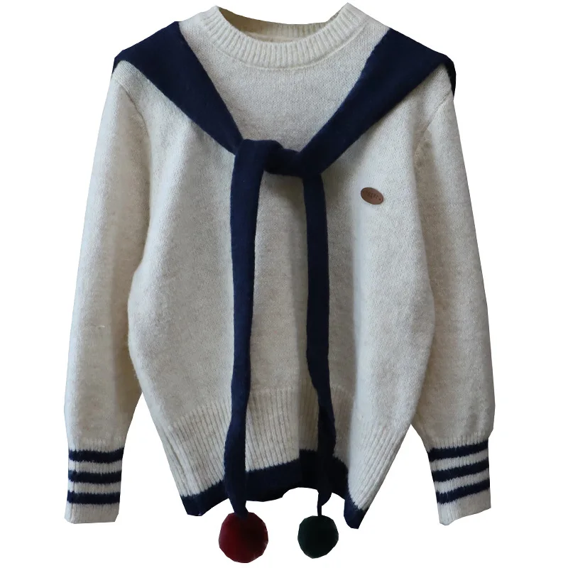 Maglione da donna Sweet Preppy Sle con punteruolo Top interno vestibilità ampia Design coreano Inverno Nuovo arrivo Maglieria College Wind