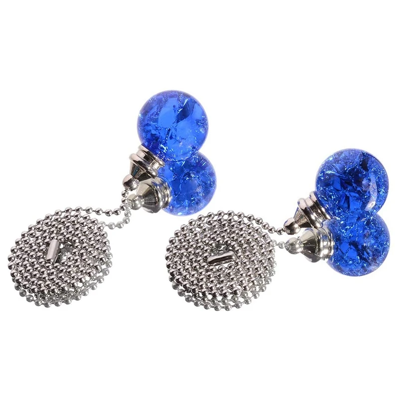 2PCS Blue Pull Chain Crystal Glass Ice Cracked Ball Pull Chain For Ceiling Fan Light Decoratio 50Cm Extension Chainn