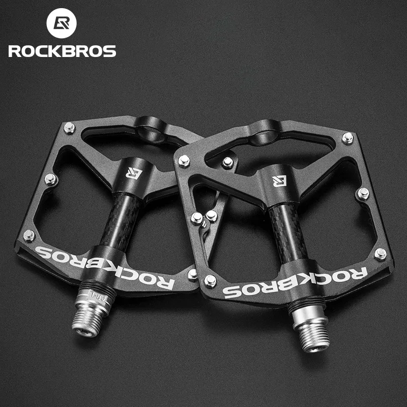 ROCKBROS Bike Pedal Aluminum Alloy Non-slip High Strength Carbon Fiber Seal Bearing Widened Dustproof Pedal Bicycle Accessories