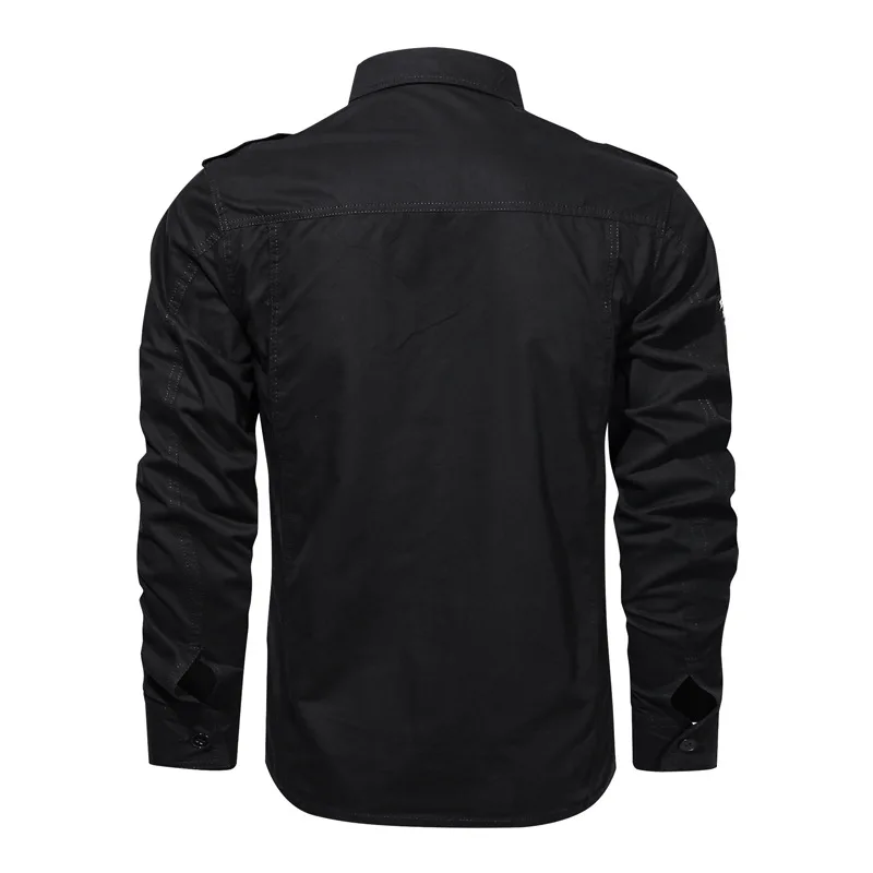 เสื้อเชิ้ตสีพื้นใหม่ เสื้อเชิ้ตแขนยาวทรงหลวมสำหรับผู้ชาย มีกระเป๋า เสื้อแจ็คเก็ตอเนกประสงค์ สไตล์ลำลอง ทันสมัย หล่อเท่