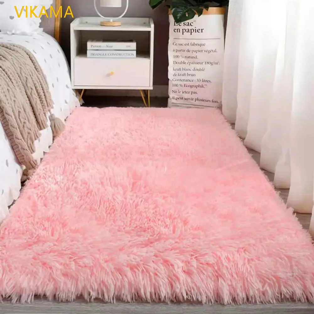 VIKAMA Simple Silk Wool Plush Carpet Bedroom Living Room Bed Blanket Solid Color High-Grade Soft Blanket Room Coffee Table Mat