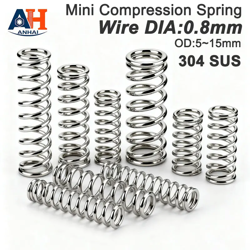 304 Stainless Steel Micro Compression Spring 0.8mm Wire, OD 5~15mm Length 10mm-100mm Small Pressure Springs