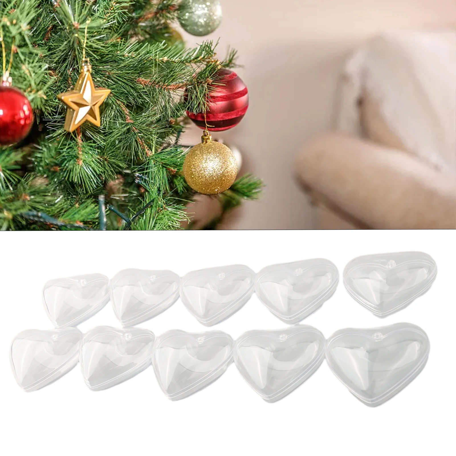 Clear Diy Filled Heart Christmas Decorations Baubles Xmas Tree Hanging Ornaments For Home Wedding Holiday Decor Plastic