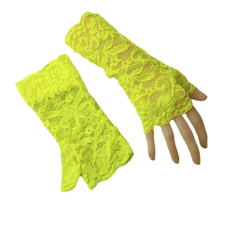 AliExpress NIUPOZ Sexy Fluorescence Party Dress Fingerless Sun Sleeve Glove Summer Women Cycling Hip Hop Punk Dance Mesh Lace Flower Mitten