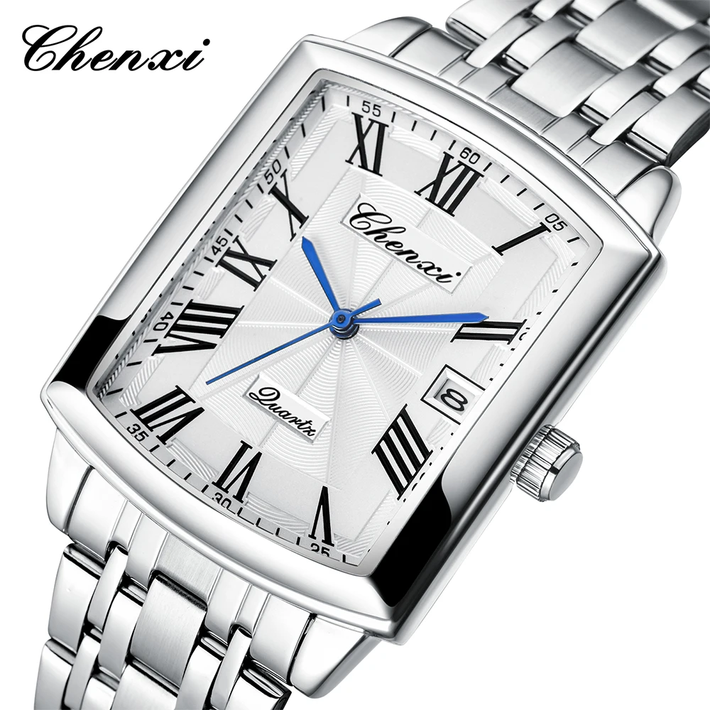 CHENXI Quartz Couple Watches Fashion Casual Rectangle Dial Alloy Man Woman Watch Luminous Calendar Couples Watch