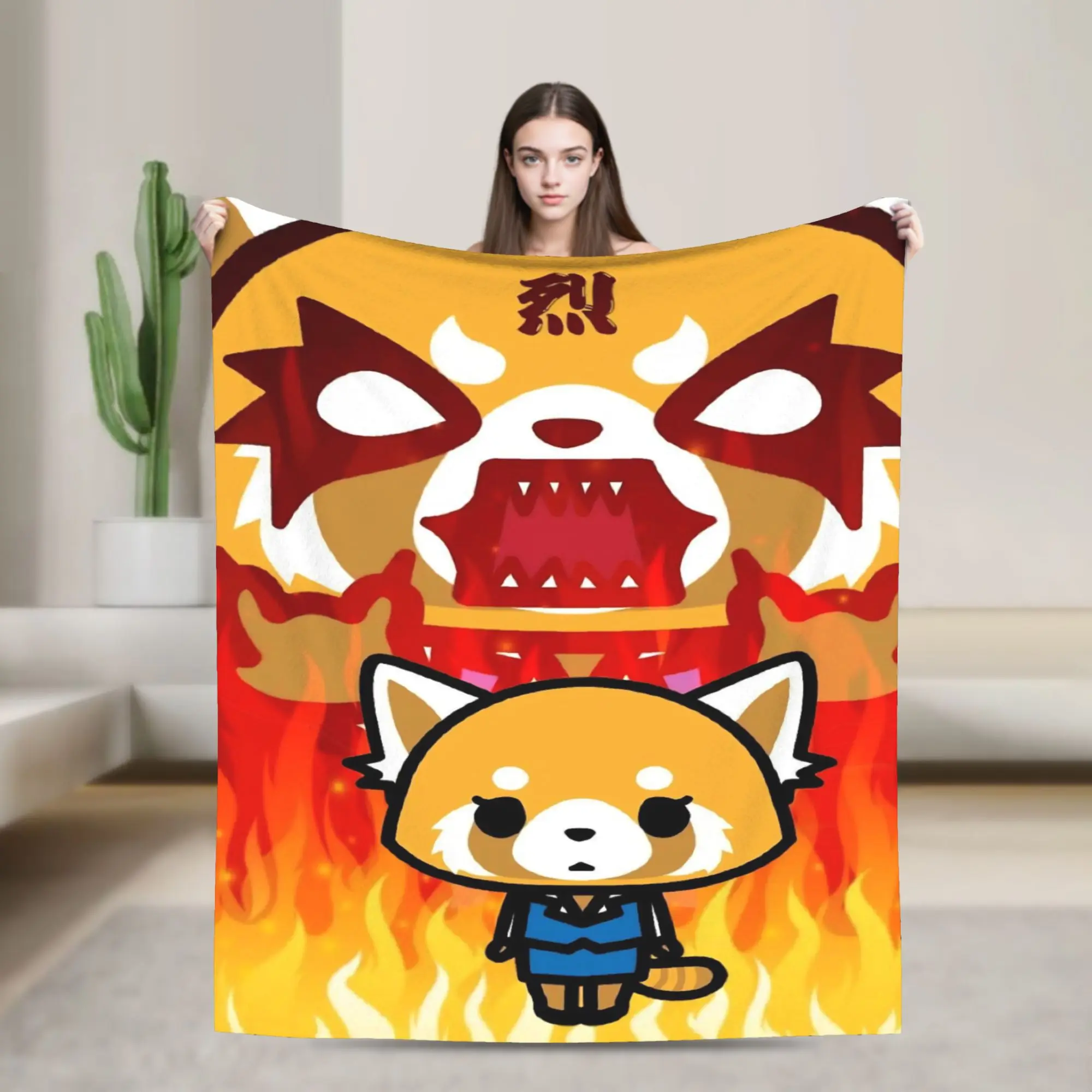 Aggretsuko Rage Flannel Blanket Retsuko Anime Custom Throw Blankets for Home 150*125cm Bedspreads