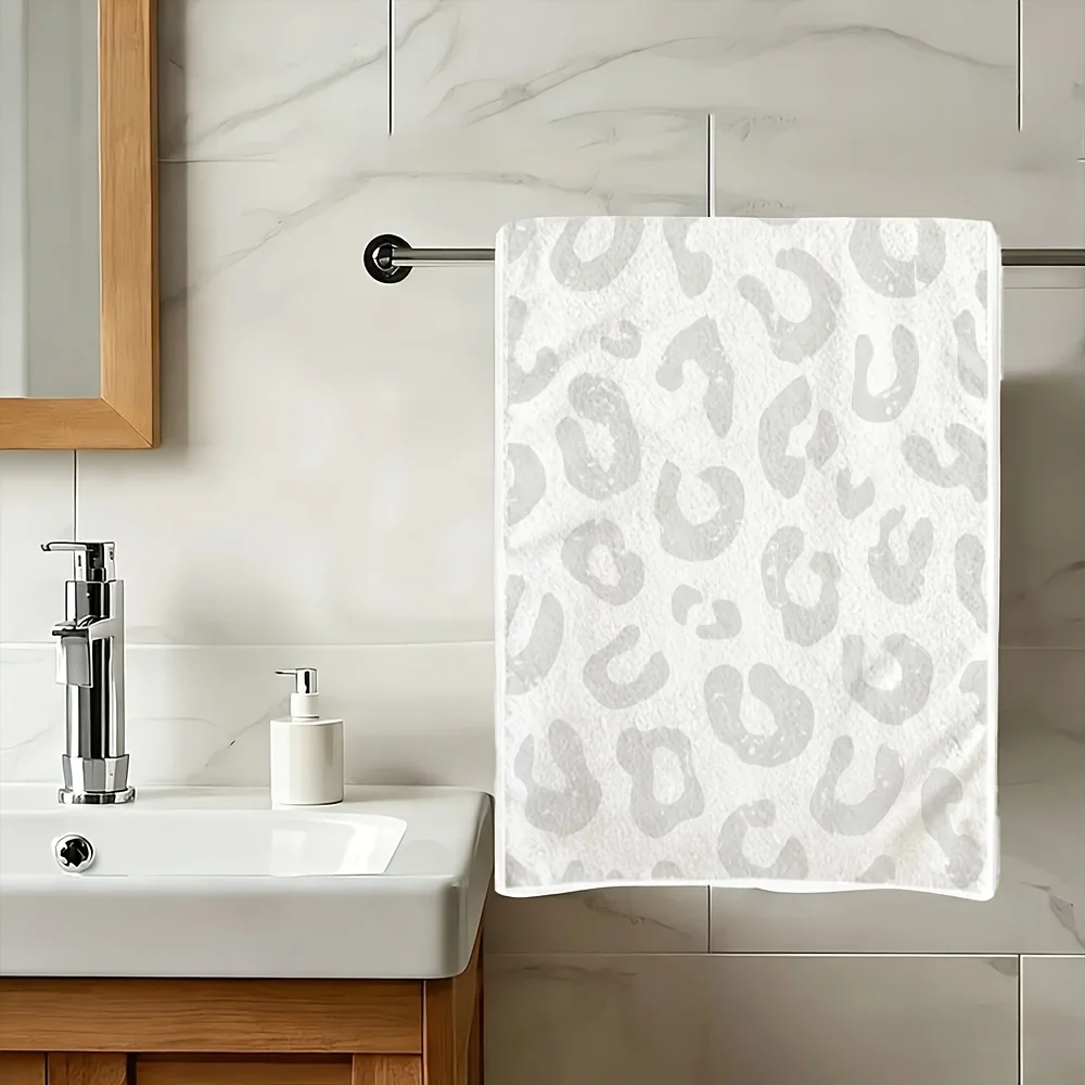 1pc White Leopard Print Printed Kitchen Towel, Soft Absorbent Hand Towel, Perfect for Bathroom, Home,Minimalist Decor,Guest Room
