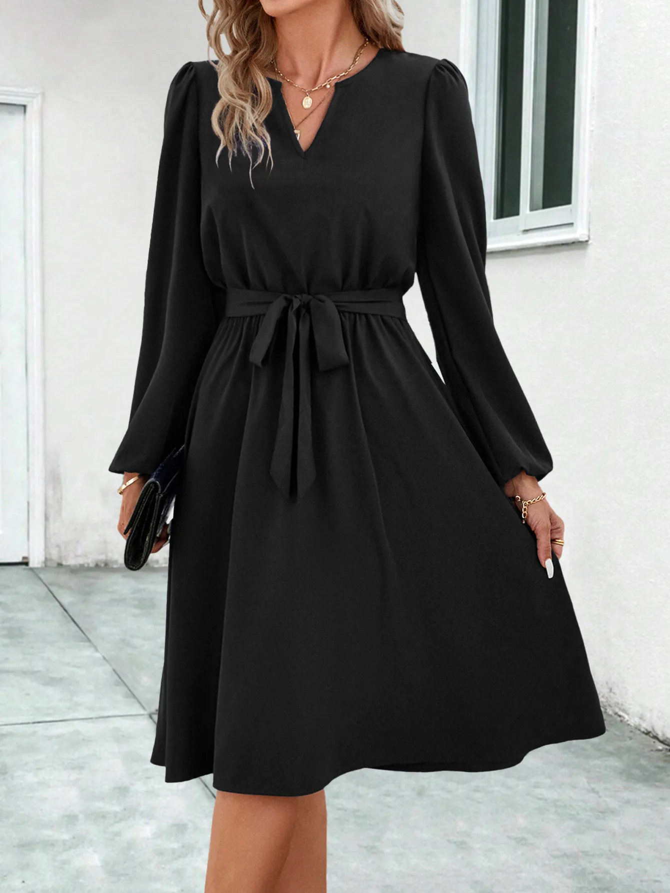 Long Sleeve V Neck Strap Dress for Women, Sexy Maxi Dresses, New Product, Autumn and Winter