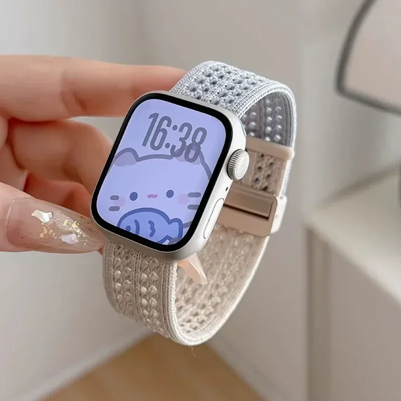Braided Band For Apple Watch Strap 44mm 40mm 45mm 46mm 49mm 41mm 38 Magnetic Nylon Bracelet iWatch series se 7 6 8 9 10 Ultra 2 image 5