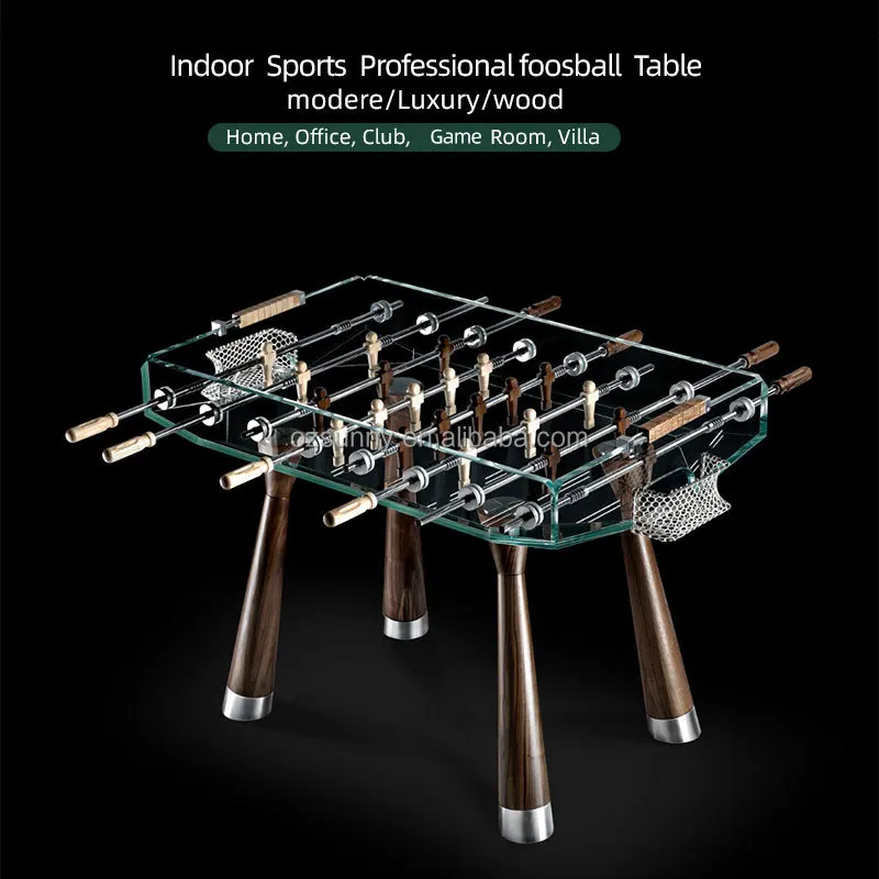 Professional Foosball Table Indoor Table Game with Stainless Steel Golden Soccer Man Wood & Acrylic Frame for Commercial Use