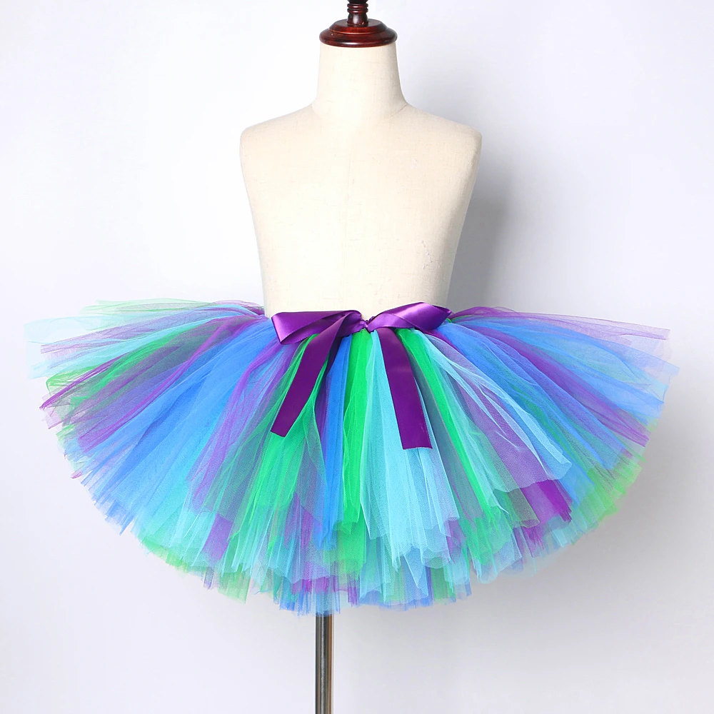 Flower Peacock Feathers Tutu Skirt for Girls Fluffy Ballet Tutus Outfit for Kids Halloween Birthday Costumes Princess Ball Gown