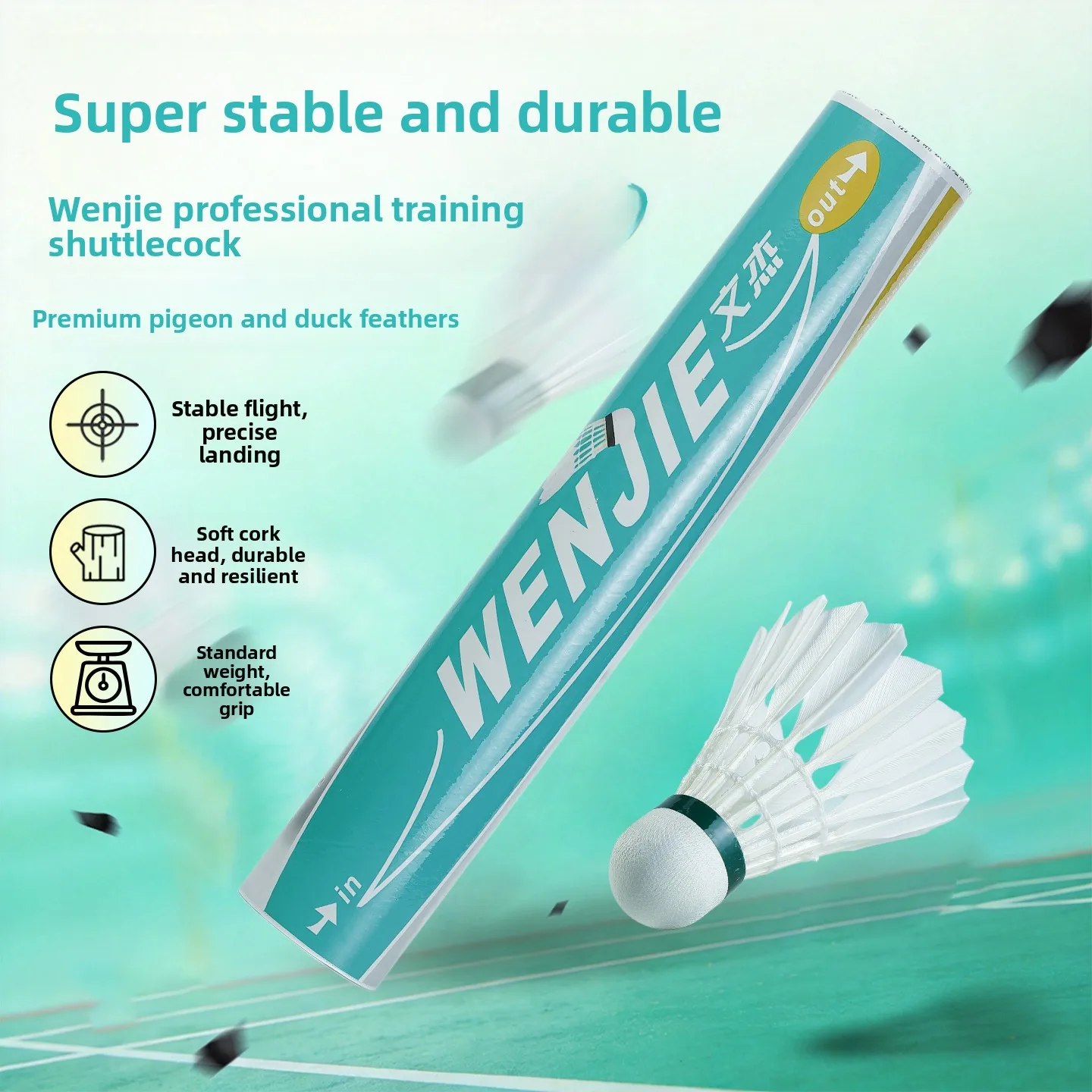 wenjie-106-badminton-shuttlecocks-durable-flight-stability-training-competition-set-of-12-professional-grade-wooden-shuttles