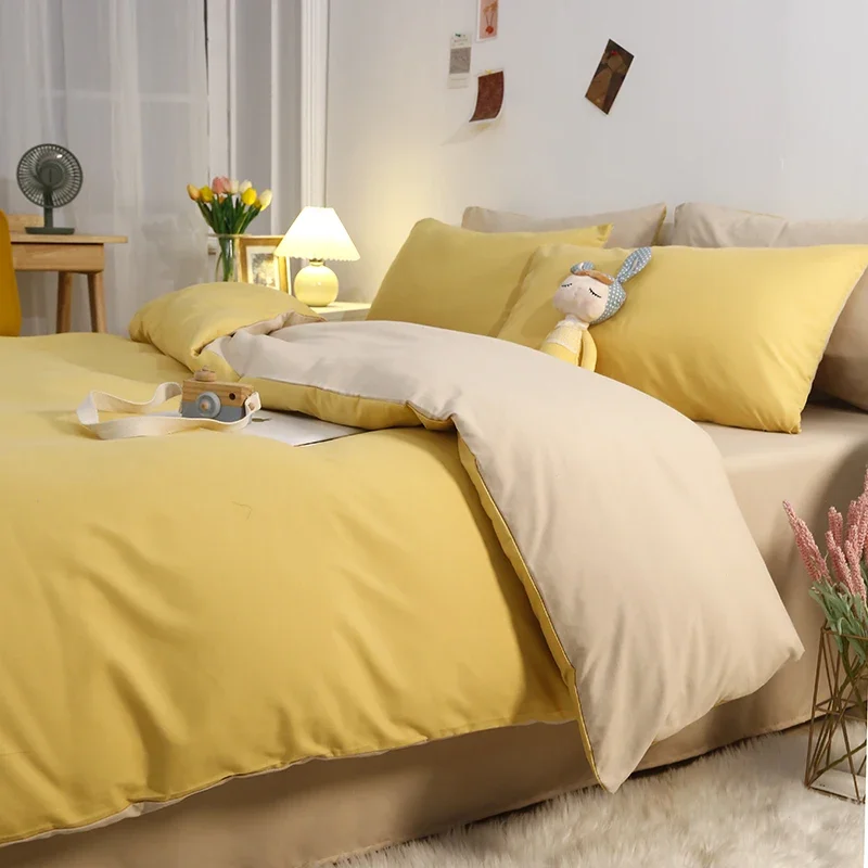 

5 Size Available! Yellow Solid Color Beddings Solid Color Bedding Set 1 PCS Duvetcover 1 PCS Bed sheet Pillowcases M004