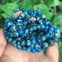 Natural Stone Dark lake Blue Sea Sediment Jasper High Quality Healing Stone Spacer Bead For Jewelry Making DIY Bracelet Necklace