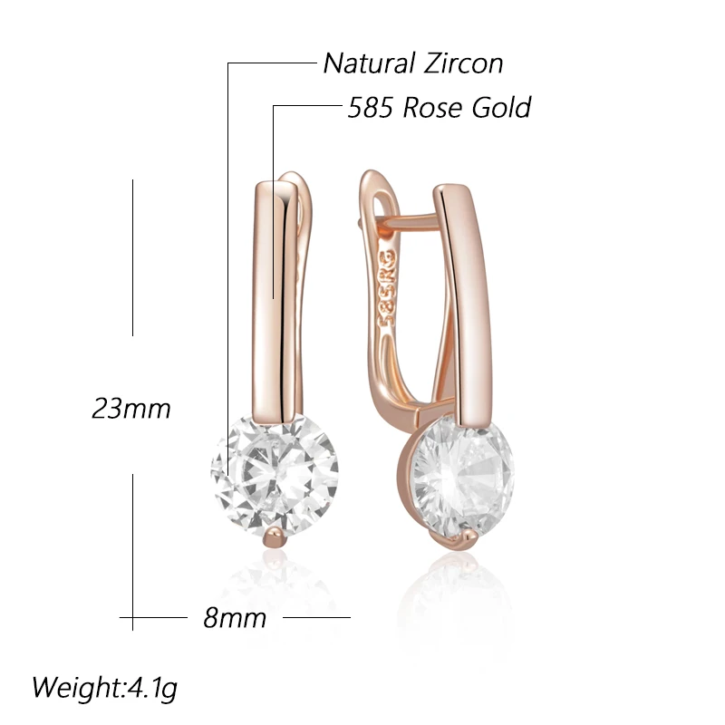 Kinel Simple 585 Rose Gold Color Drop Earrings for Women Fashion Natural Zircon Accessories High Quality Bride Wedding Jewelry