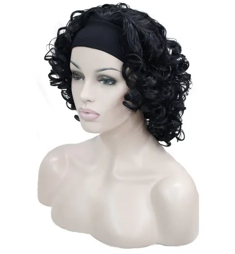 Perucas Curtas com Headband para Mulheres, Cabelo Preto e Loiro