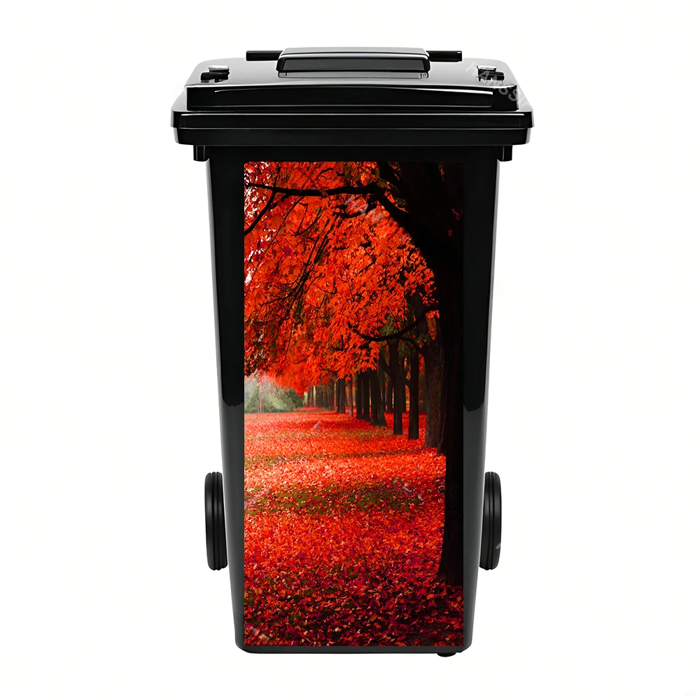 Fallen Autumn Maple Leaf Trash Can Sticker Cover Decoration Fallen Leaves Outdoor Garbage Wheeled Trash Can Bin Stickers Cover