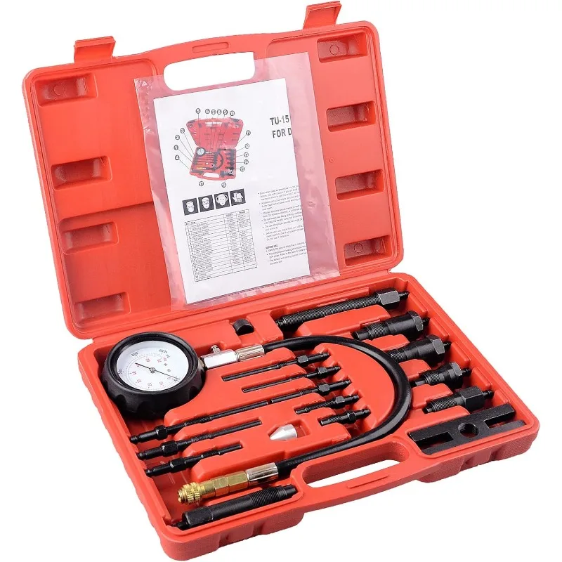 17Pcs Diesel Engine Cylinder Compression Pressure Tester Gauge Tool Kit Set Detection Table Tester Automotive Compressor Toolbox