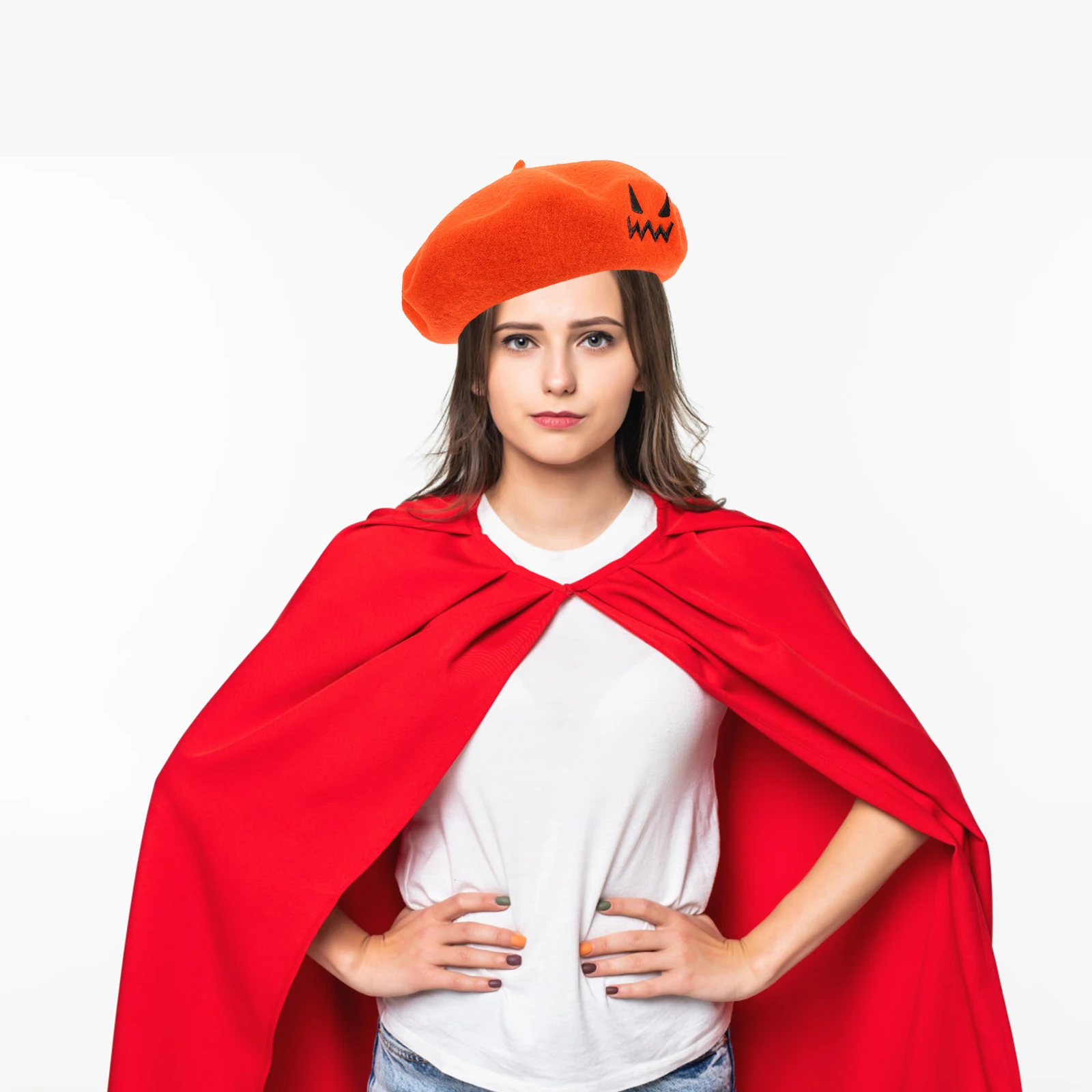 

Pumpkin Beret Woolen Party Hat Halloween Attractive Hats Women Outdoor Stylish Theme Party Fashionable Caps Modern Style