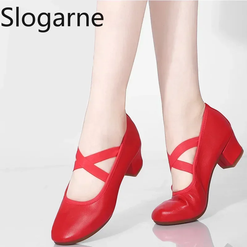 2025 Women Dance Shoes Soft Sole Middle Heels Girls Latin Yoga Trainning Ballroom Latin Salsa Shoes Sports Pu Leahter Sneakers