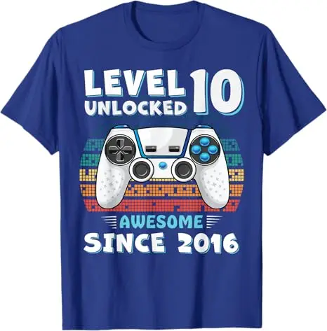 10-jährige Geburtstagsdekorationen für Jungen, T-Shirt „Awesome Since 2016“, Level 10 Unlocked Video Gamer, 10. Geburtstag, Neuheits-T-Shirt-Kleidung – Detail 12