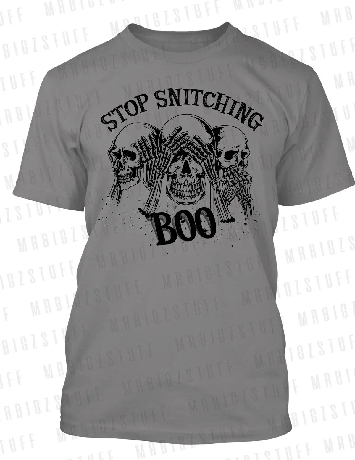 

Halloween Evil Skulls Stop Snitching Sneaker Tee Shirt To Match J1 Smoke Gray