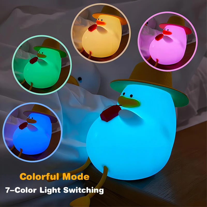 Cute Duck Silicone Lamp Pat Table Lamp Bedroom Bedside Decorative Sleep Soft Light RGB 7 Color Decompression Toy Baby Light